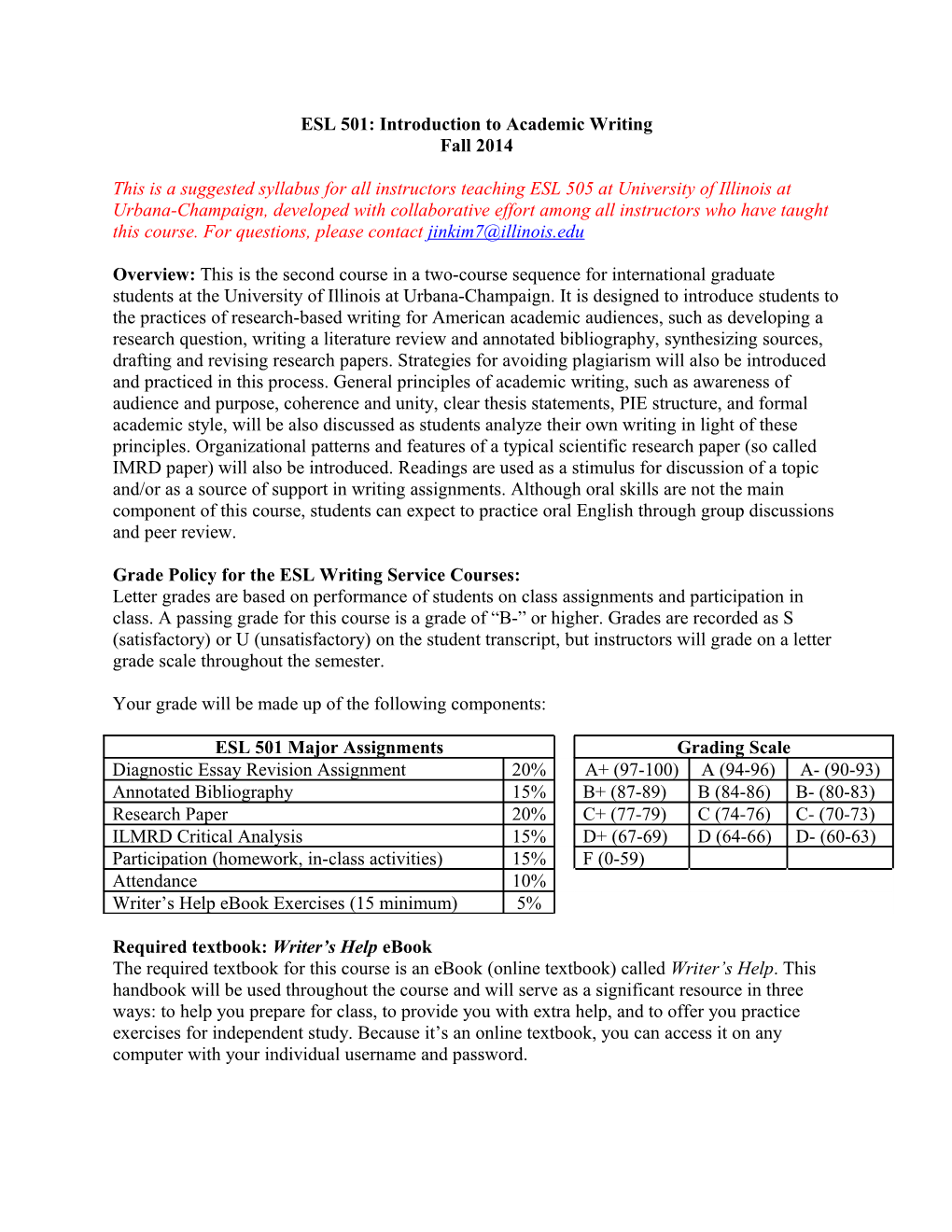 ESL 501: Introduction to Academic Writing for International Grad Students