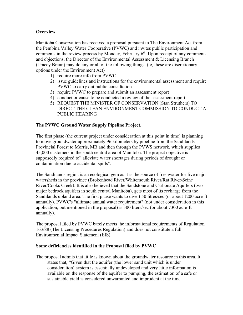 The Pembina Valley Water Cooperative (PVWC) Supplemental Ground Water Supply Pipeline