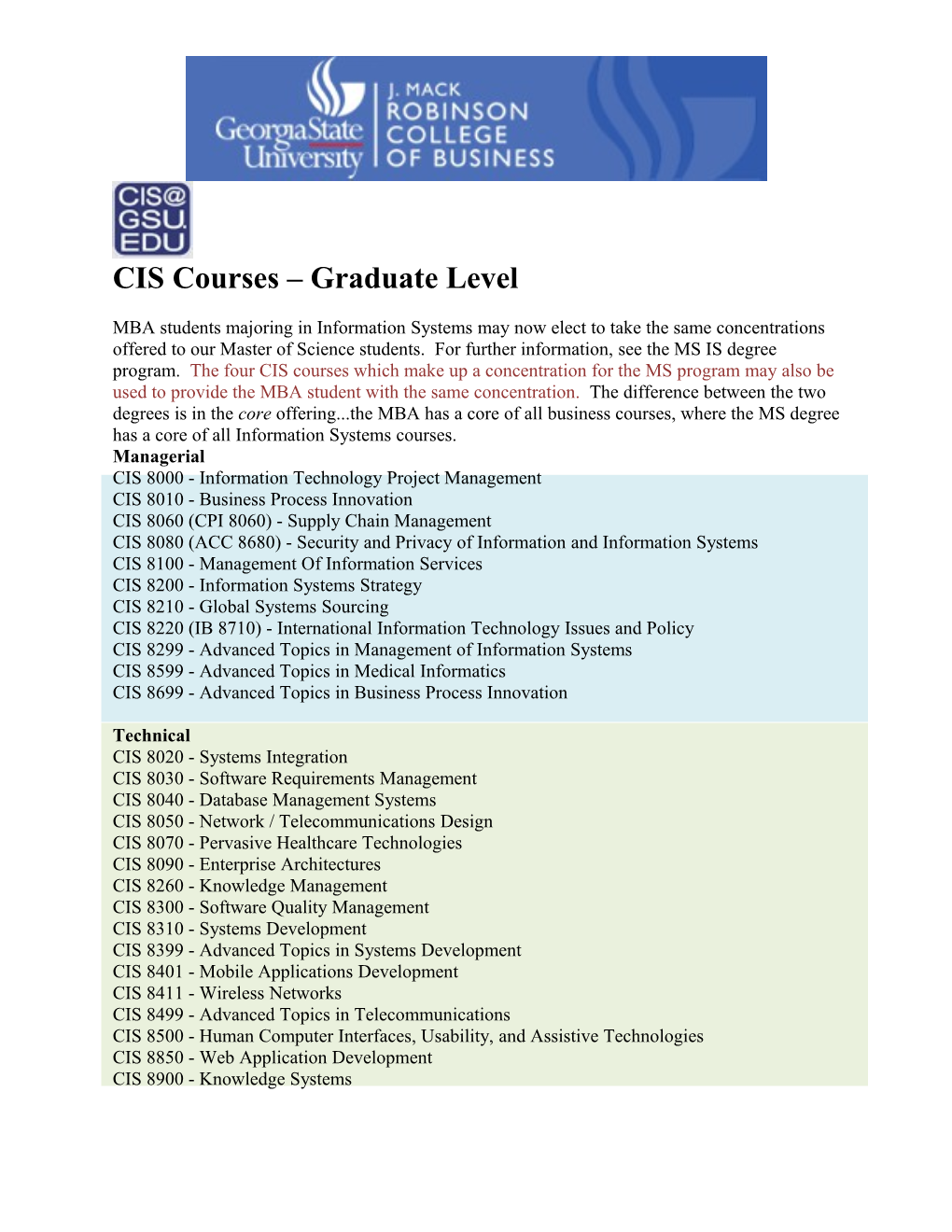 Master of Science in Computer Information Systems (Proposed)