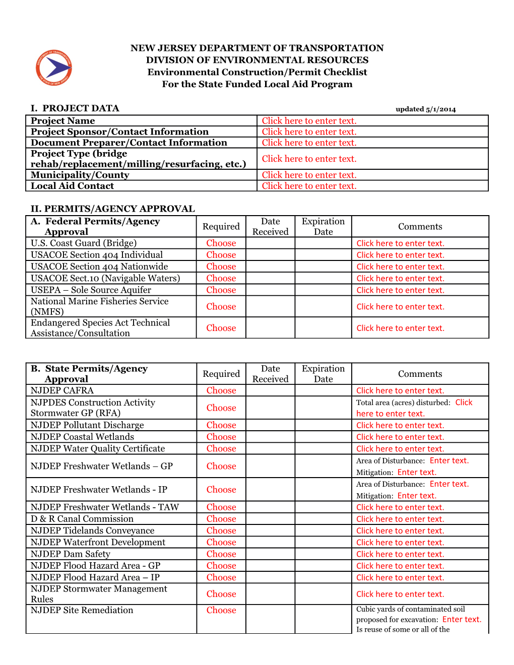 Environmental Construction Permit Checklist