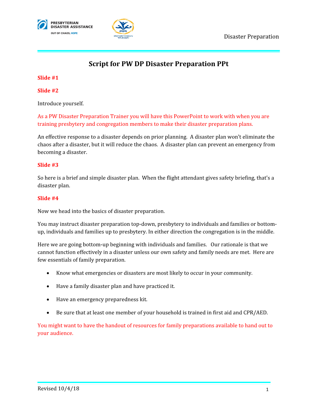 Script for PW DP Disaster Preparation Ppt