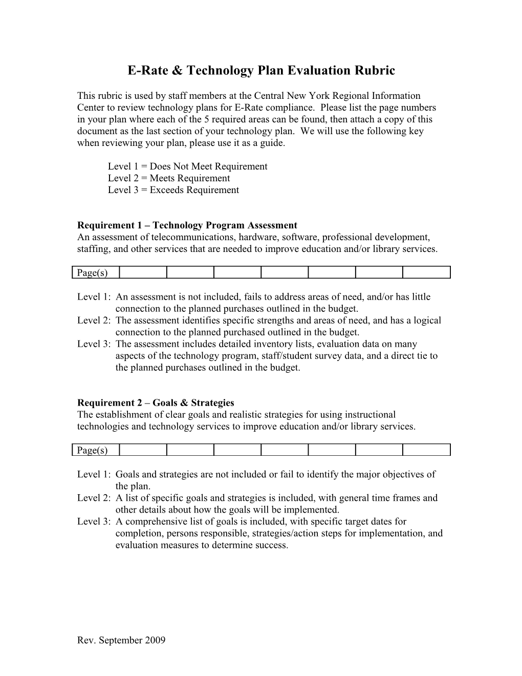 E-Rate & Technology Plan Evaluation Rubric