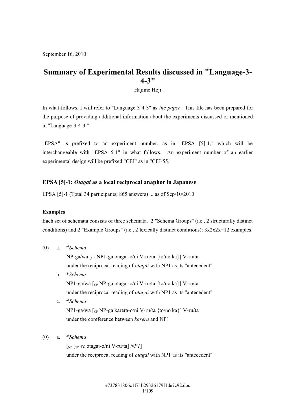 Summary of Experimental Results Discussed in Language-3-4-3