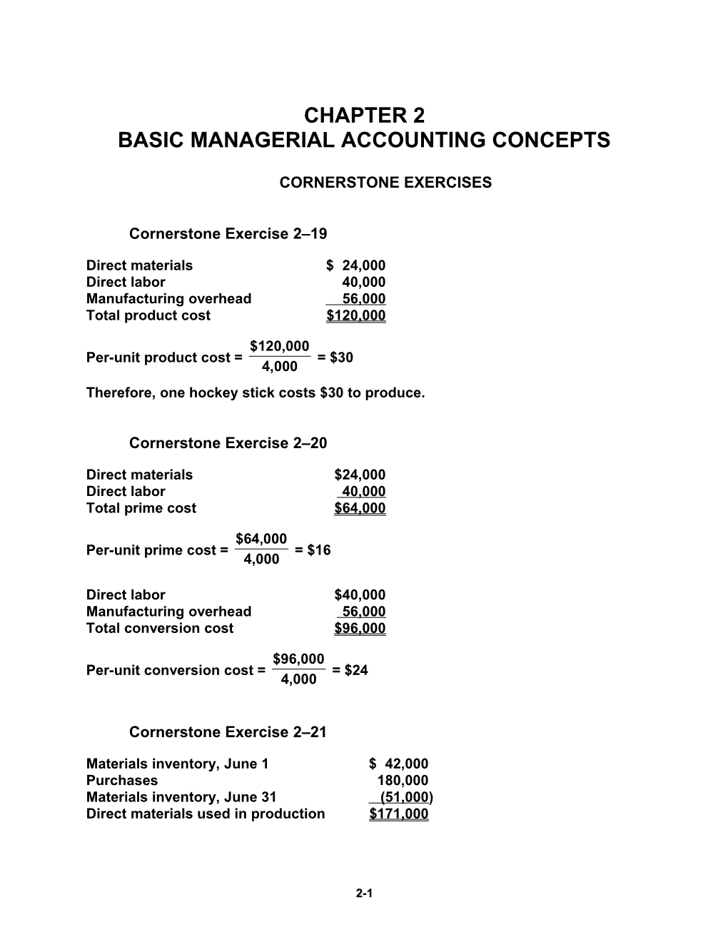 Basic Managerial Accounting Concepts