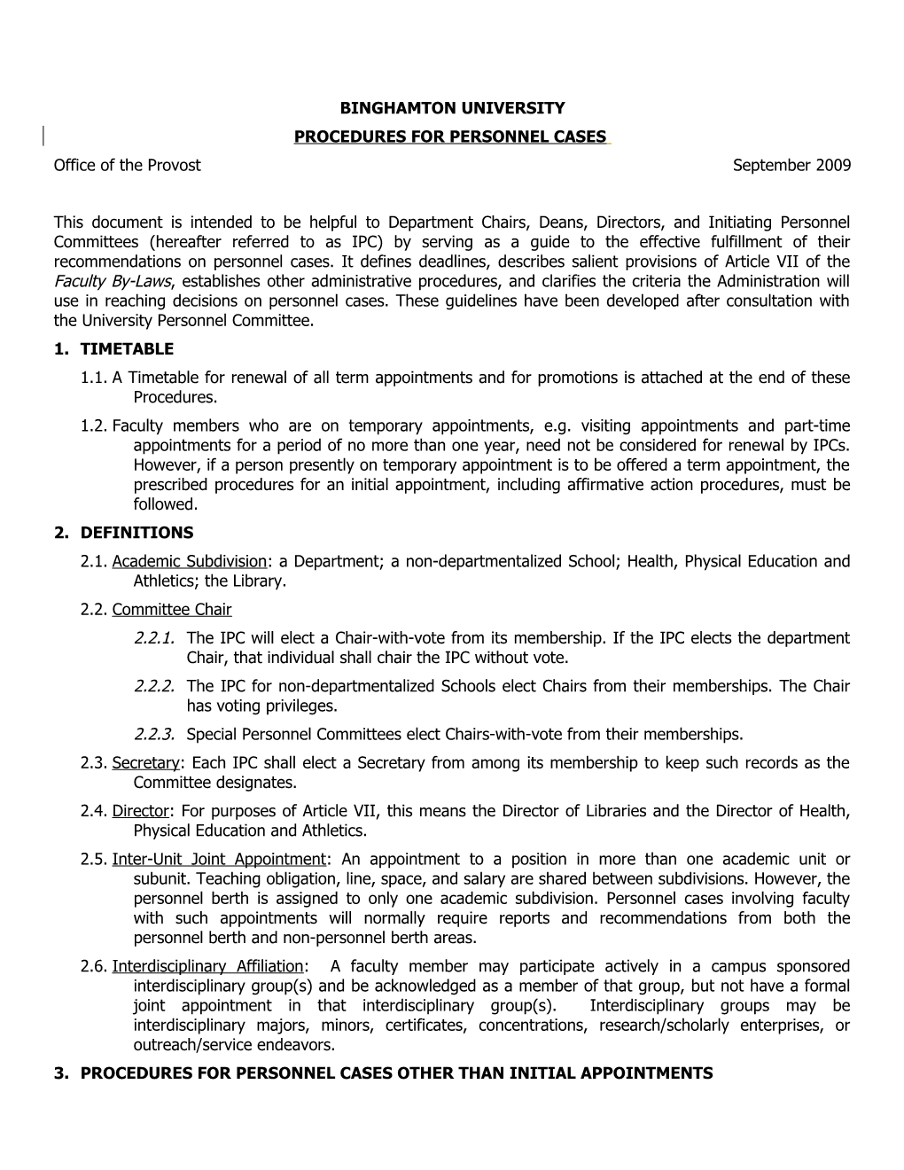 2009 Provost S Procedures for Personnel Cases- 1September 2009