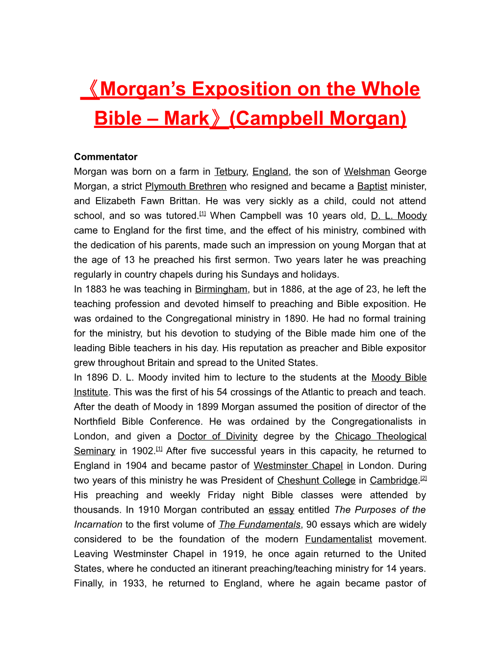 Morgan Sexposition on the Wholebible Mark (Campbell Morgan)