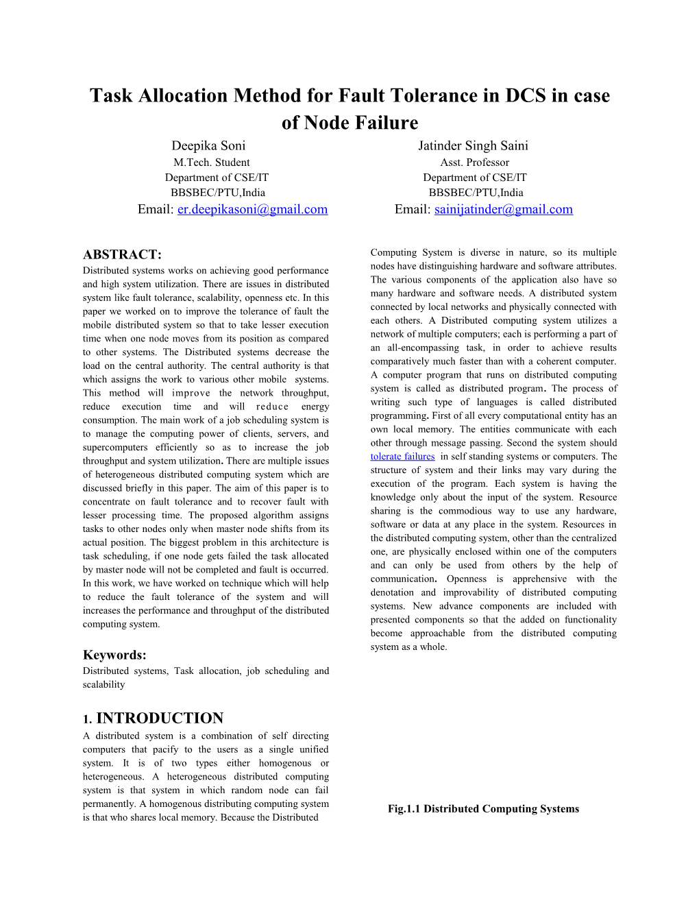 Task Allocation Method for Fault Tolerance Indcs in Case of Node Failure