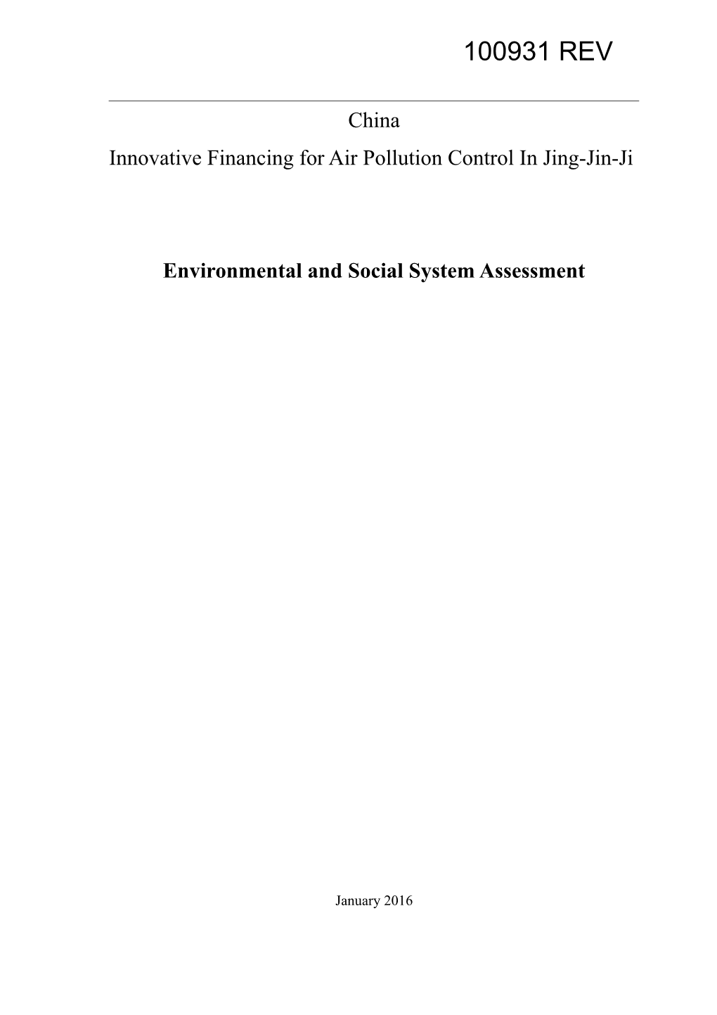 Environmental and Social System Assessment