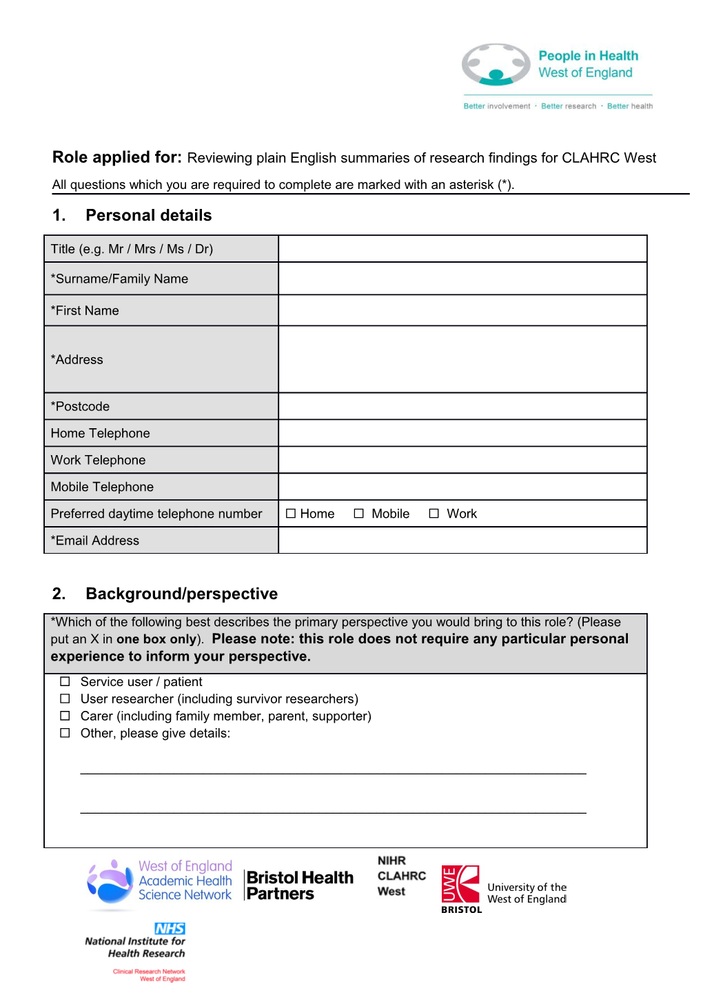 Role Applied For: Reviewing Plain English Summaries of Research Findings for CLAHRC West