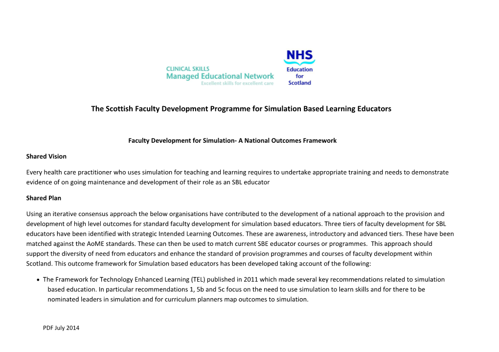 The Scottish Faculty Development Programme for Simulation Based Learning Educators