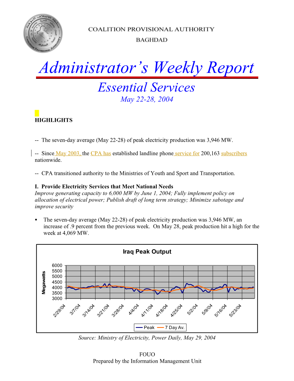 Administrator S Weekly Report Essential Services