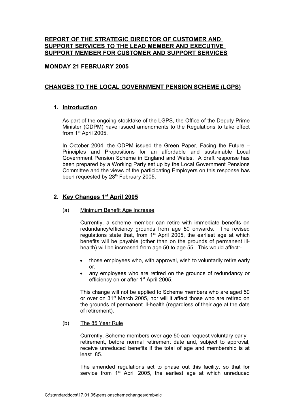 Changes to the Local Government Pension Scheme (Lgps)