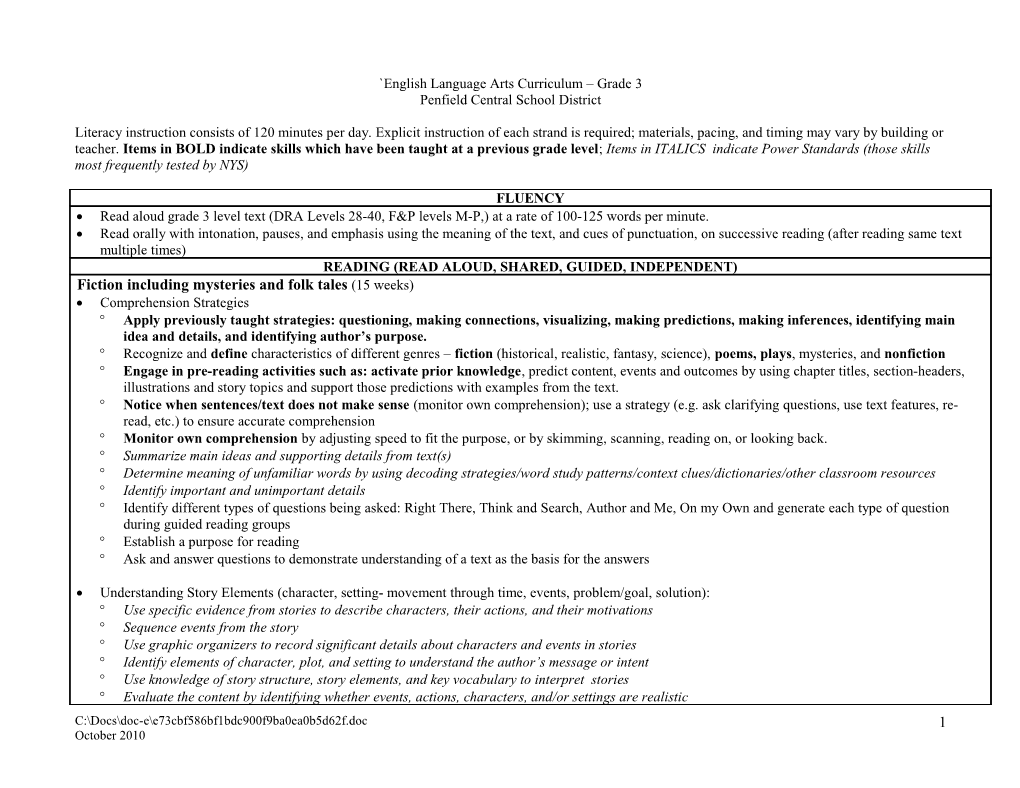 English Language Arts Curriculum Grade 3