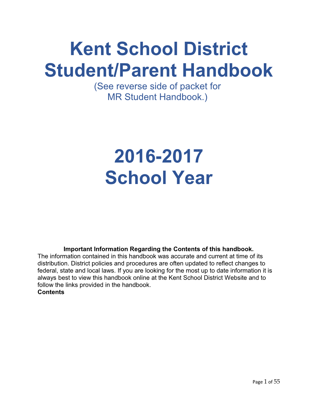 Kent School District Student/Parent Handbook