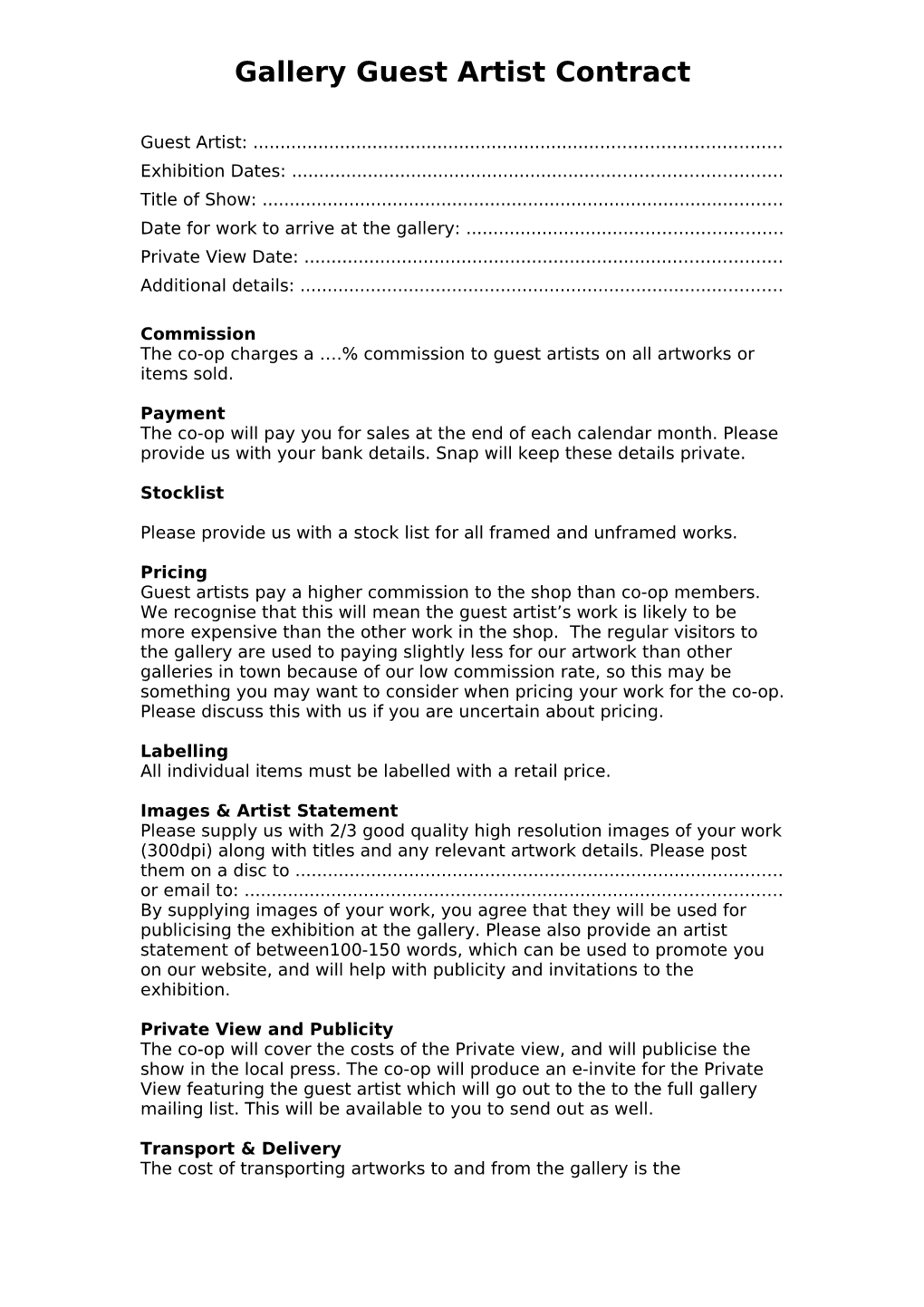 Gallery Guest Artist Contract