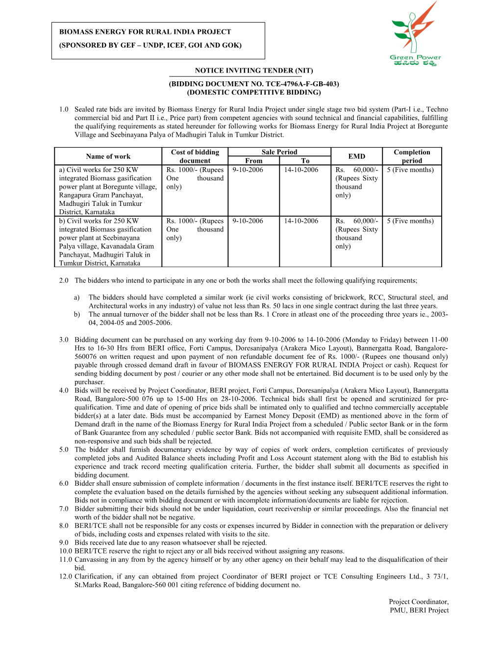 Biomass Energy for Rural India Project