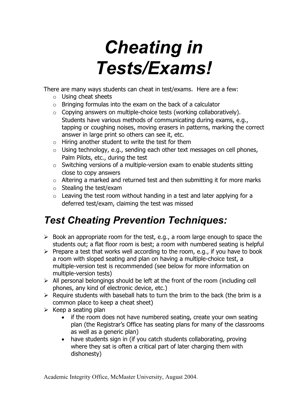 Cheating in Tests/Exams