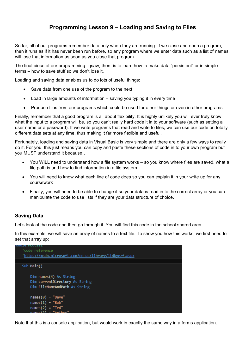 Programming Lesson 9 Loading and Saving to Files