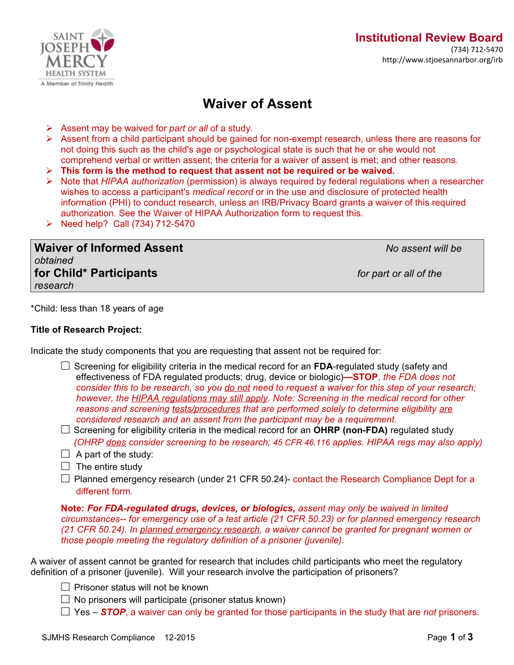 Waiver of Assent