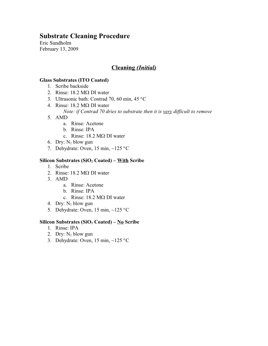 Substrate Cleaning Procedure