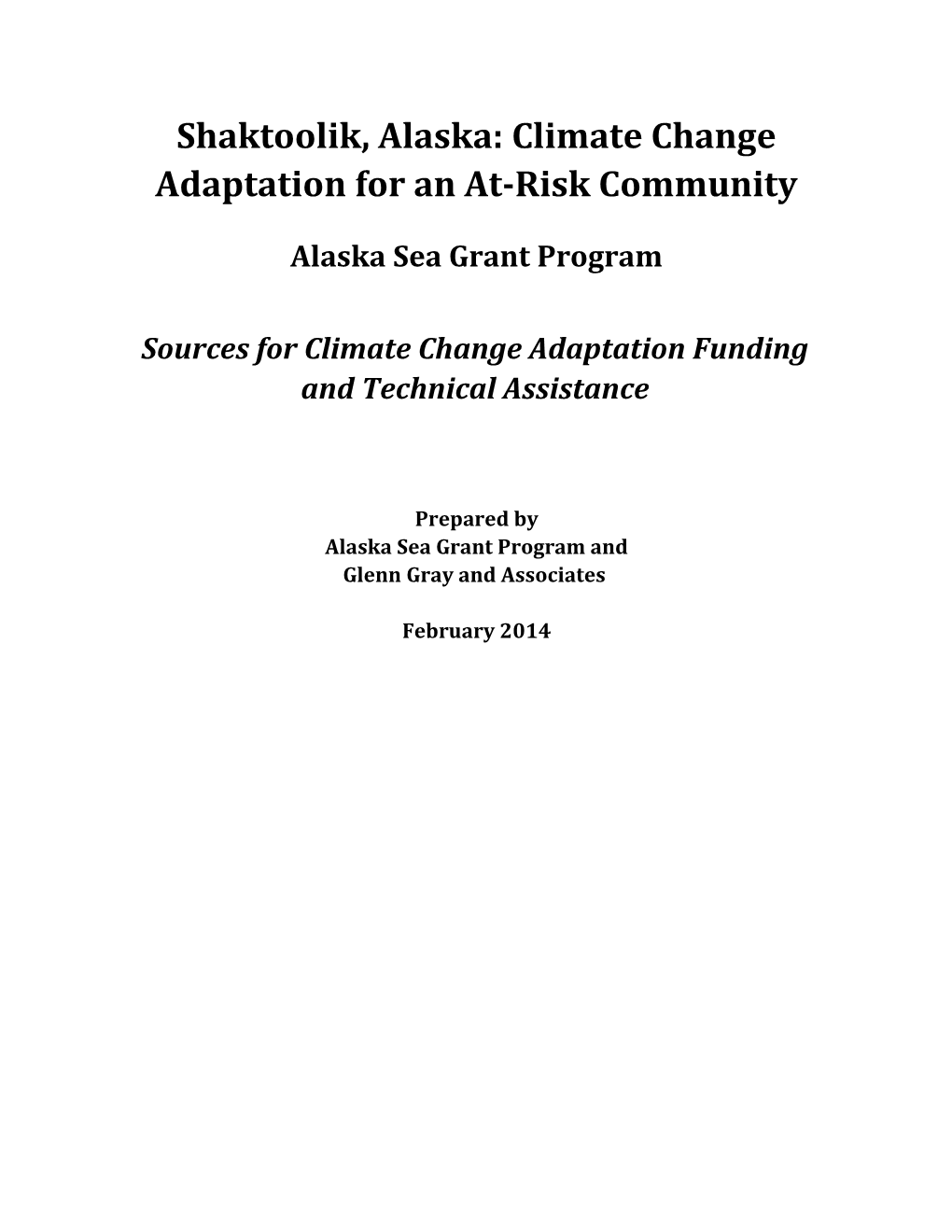 Shaktoolik, Alaska: Climate Change Adaptation for an At-Risk Community