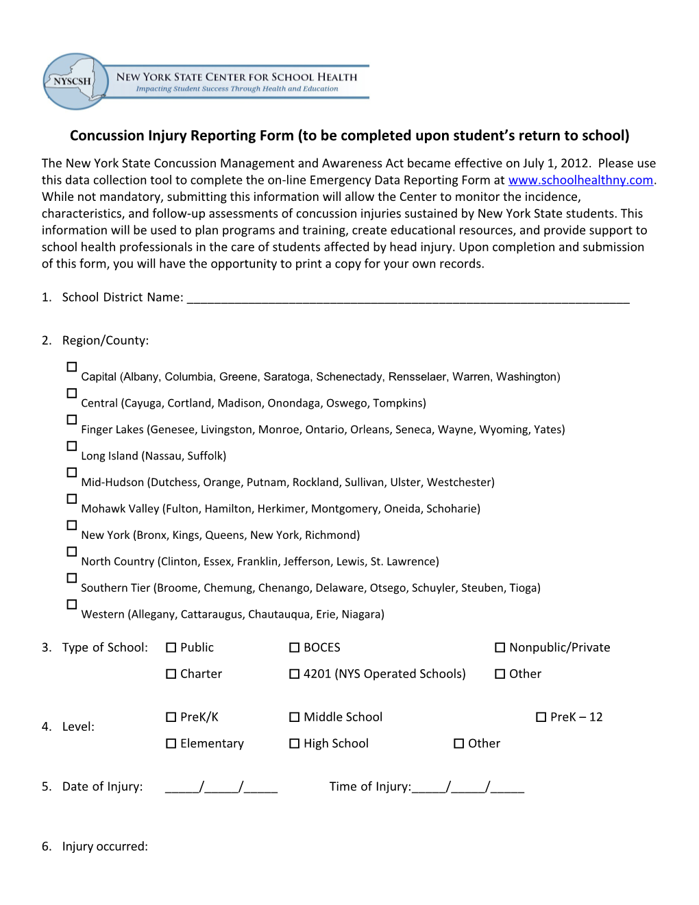 Concussion Injury Reporting Form (To Be Completed Upon Student S Return to School)