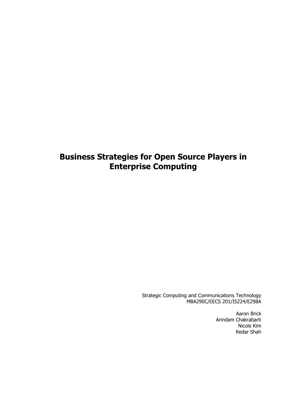 Business Strategies for Open Source Players in Enterprise Computing