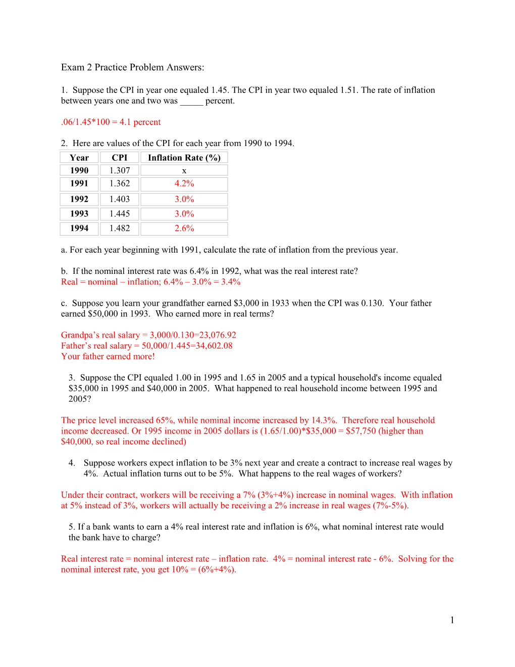 Exam 2 Practice Problem Answers