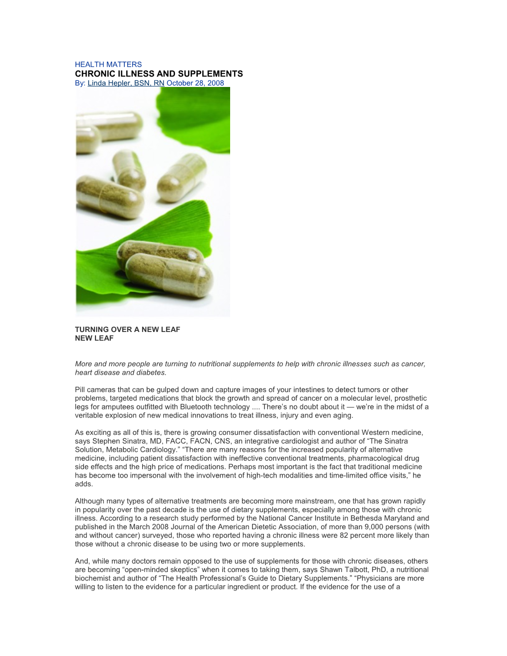Chronic Illness and Supplements