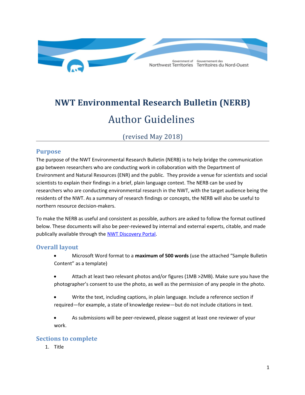 NWT Environmental Research Bulletin (NERB)