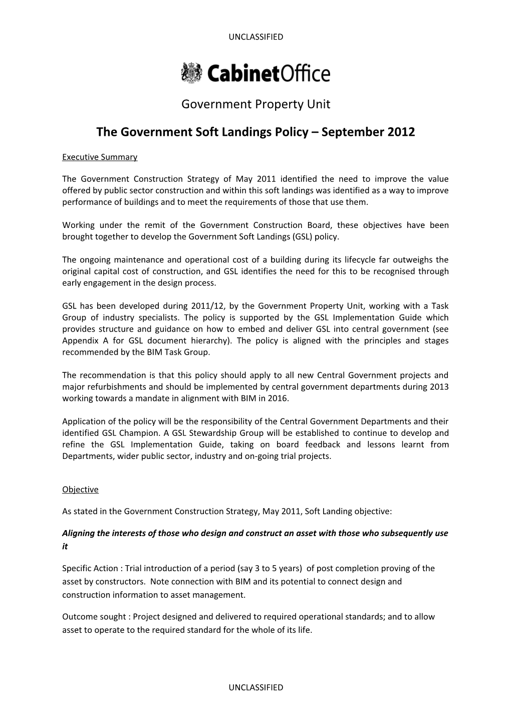 The Government Soft Landings Policy September 2012