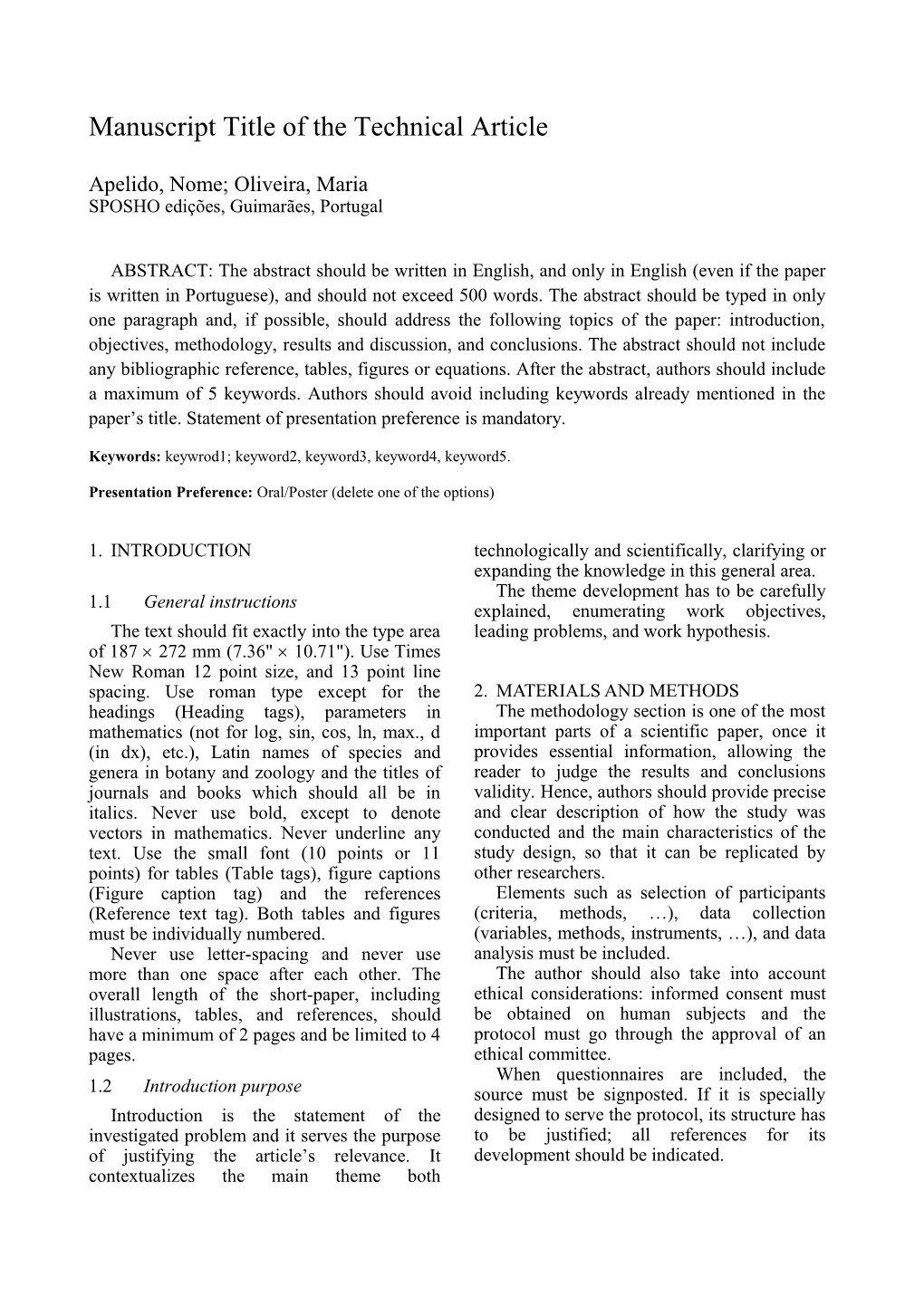 Manuscript Title of the Technical Article
