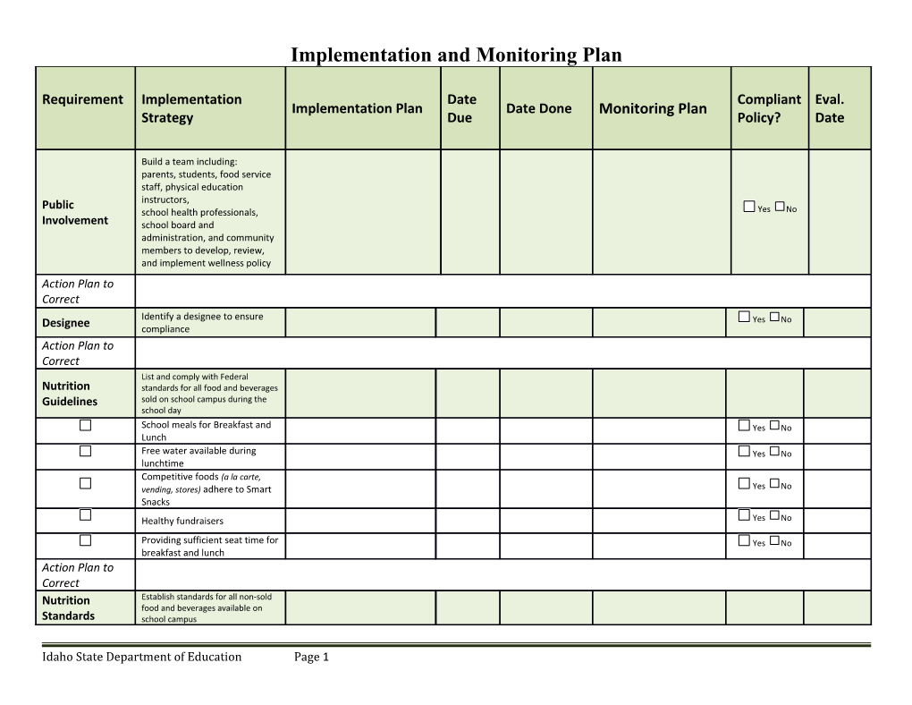 Implementation and Monitoring Plan