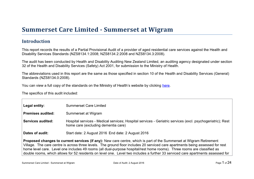 Summerset Care Limited - Summerset at Wigram