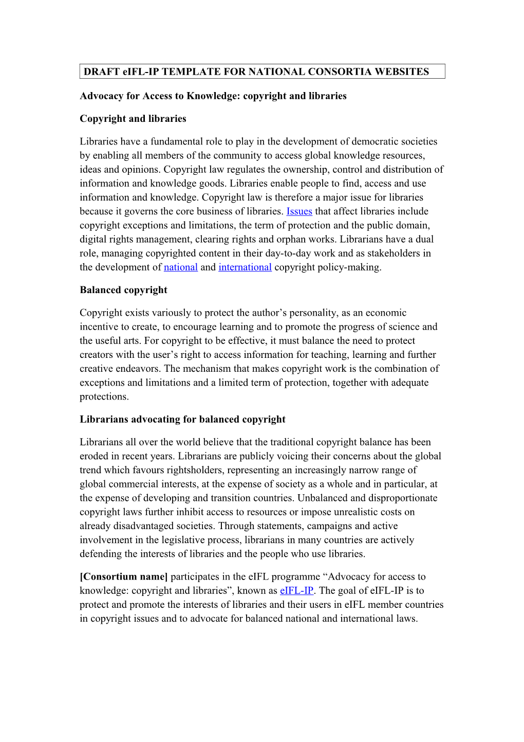 Draft Ip Template for Consortia