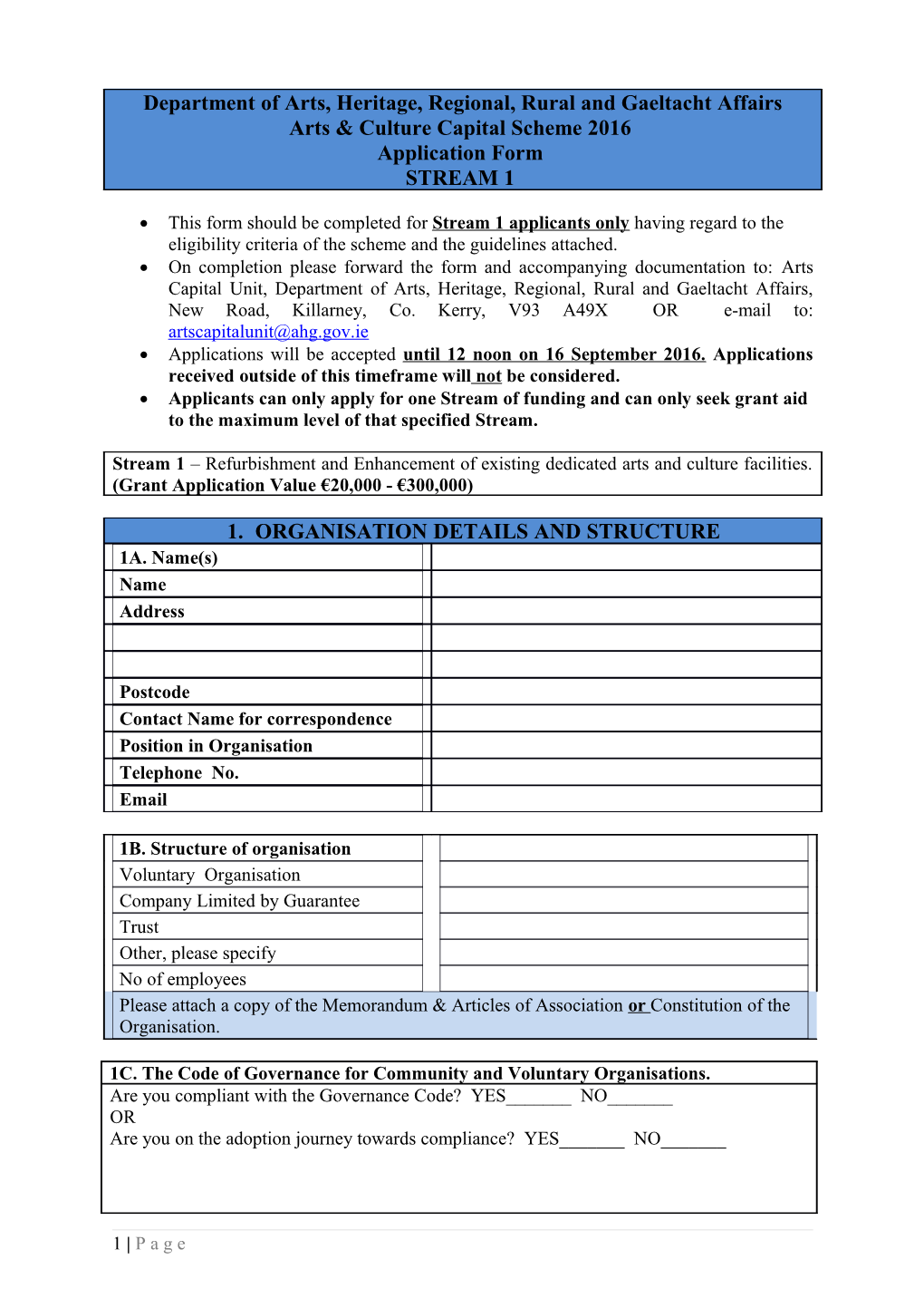 This Form Should Be Completed for Stream 1 Applicants Only Having Regard to the Eligibility