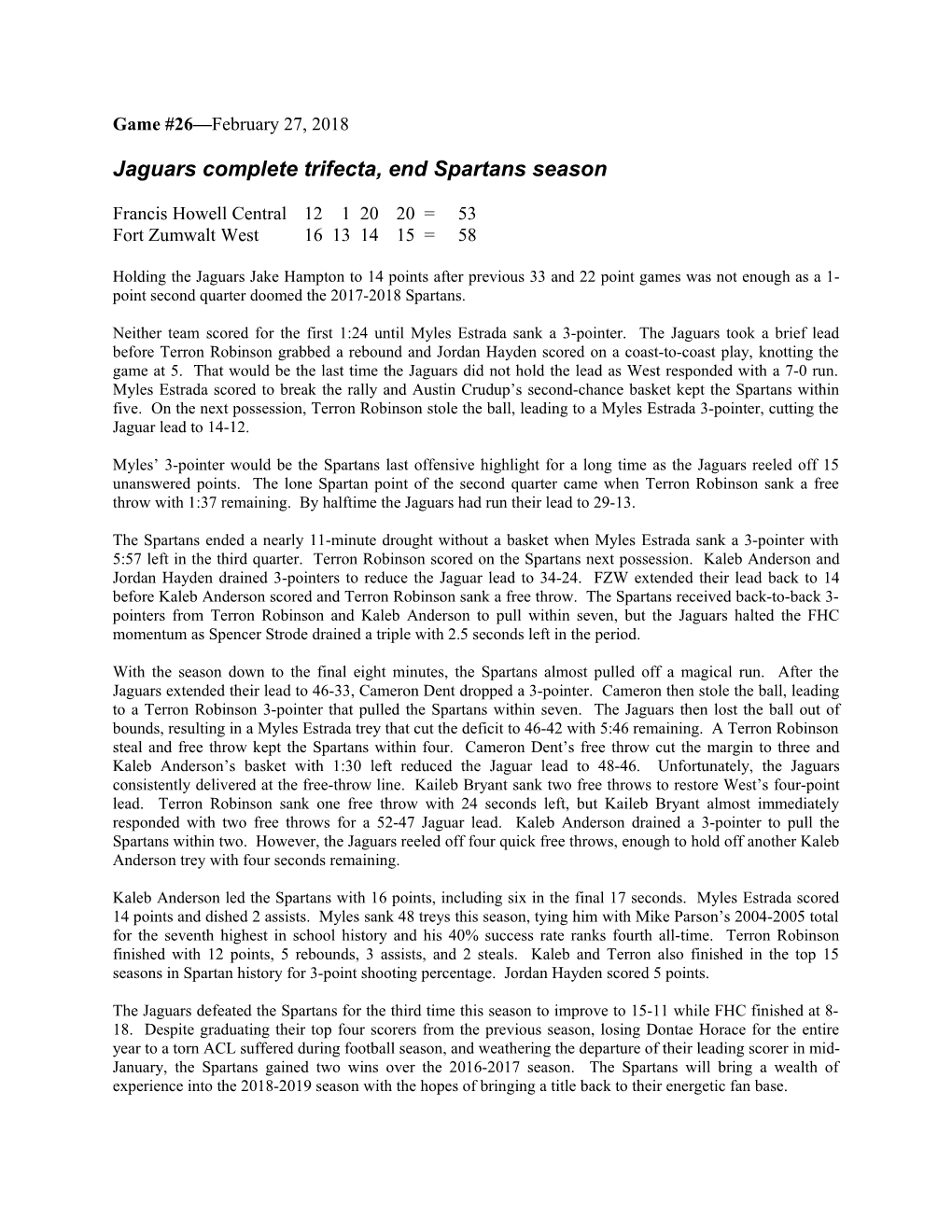 Jaguars Complete Trifecta, End Spartans Season