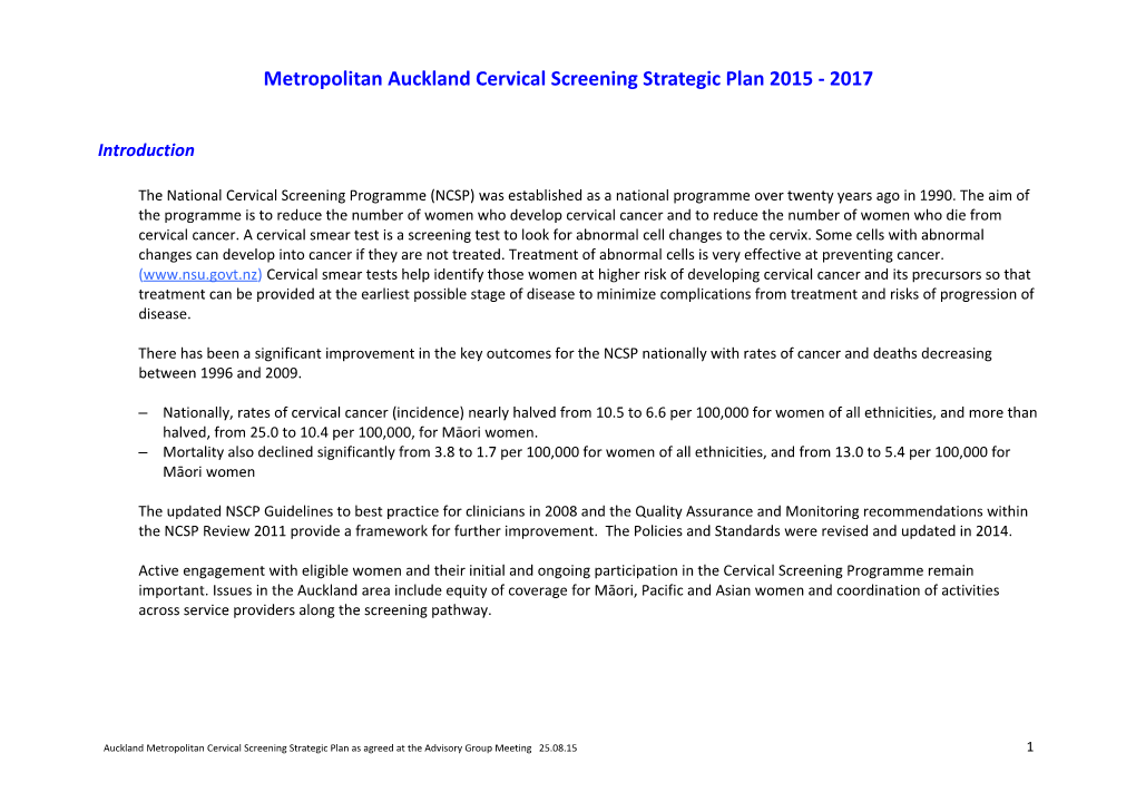 Metropolitan Auckland Cervical Screening Strategic Plan