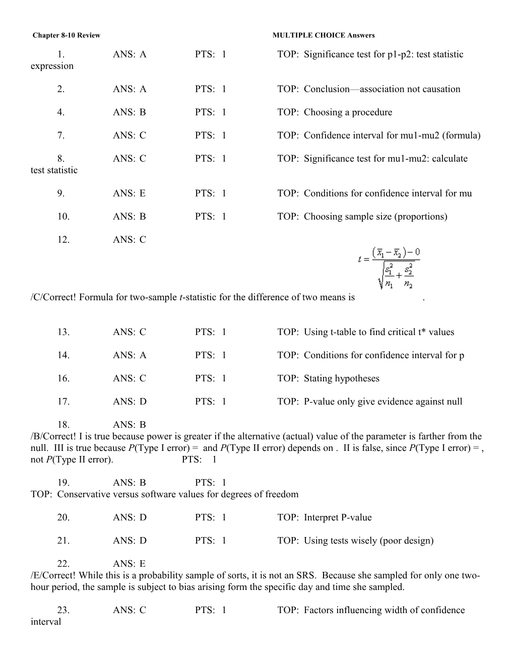 Chapter 8-10 Reviewmultiple CHOICE Answers