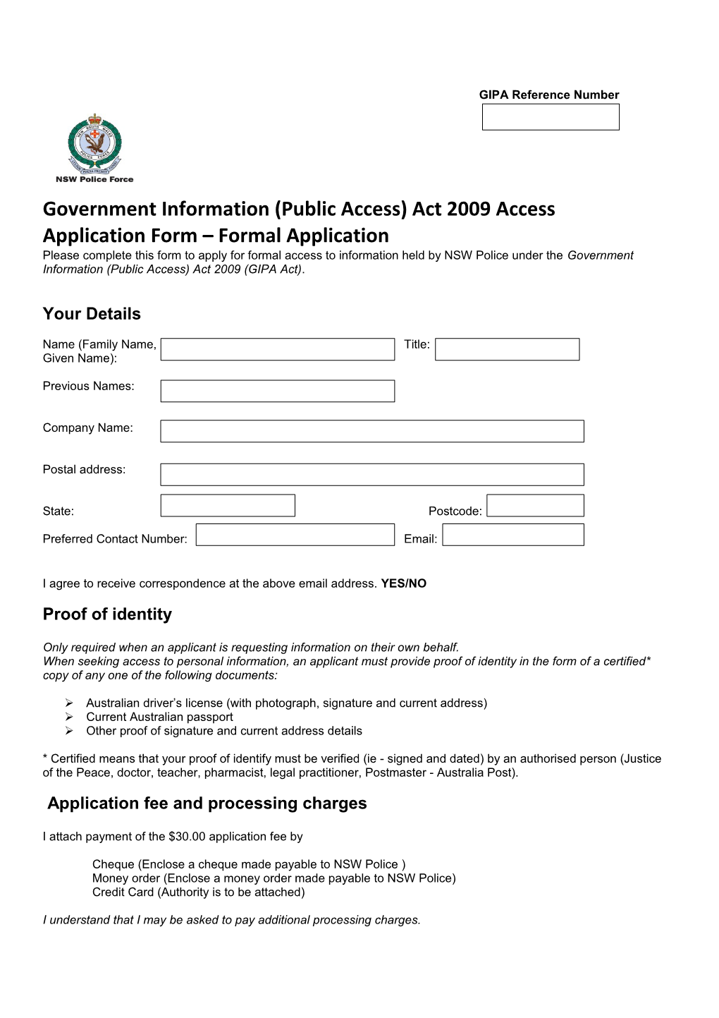 Formal Access Application Form
