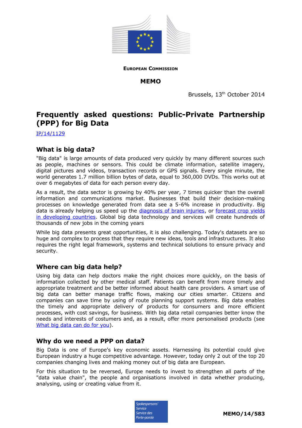 Frequently Asked Questions: Public-Private Partnership (PPP) for Big Data