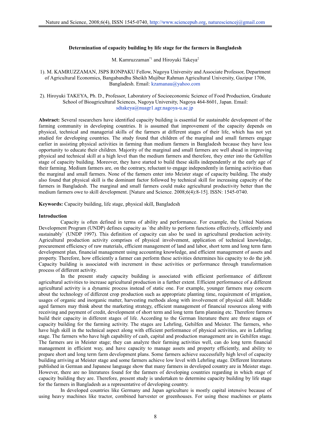 Determination of Capacity Building by Life Stage for the Farmers in Bangladesh