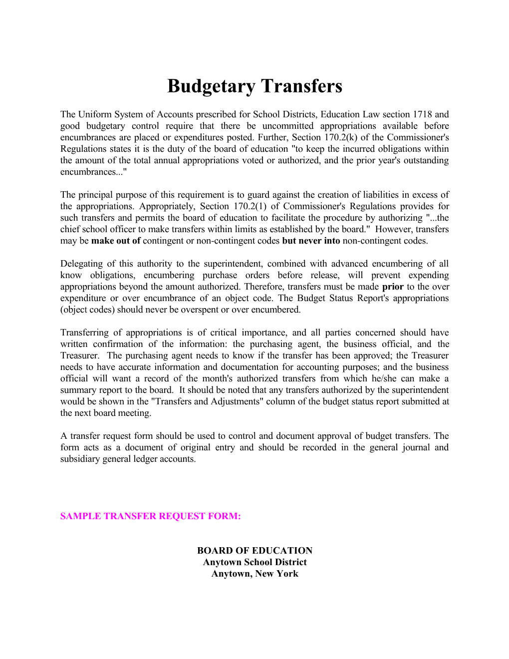 Budgetary Transfers