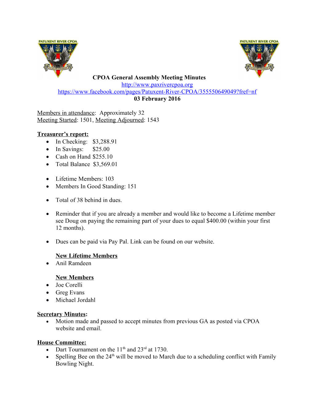 CPOA Executive Committee Meeting Minutes