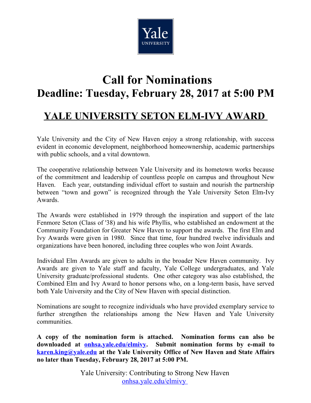 Yale Universityseton Elm-Ivy Award