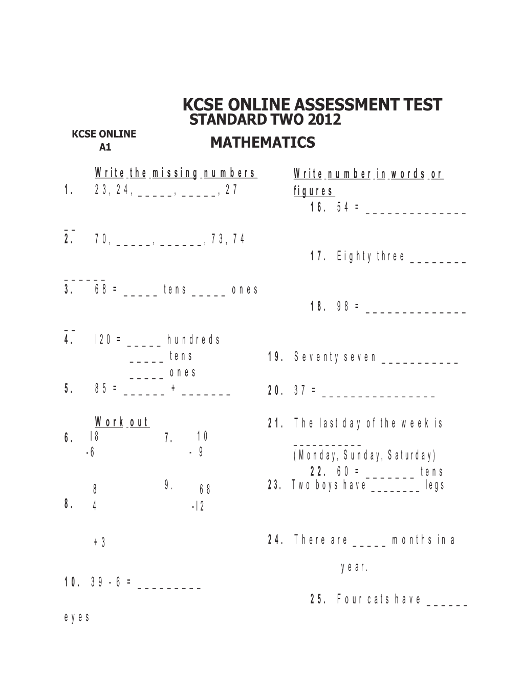 Kcse Onlineassessmenttest