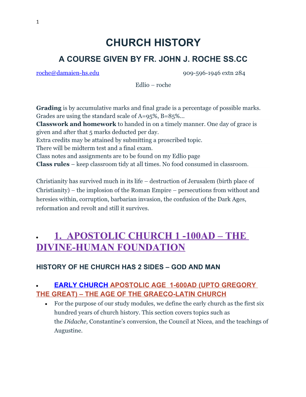 A Course Given by Fr. John J. Roche SS.CC