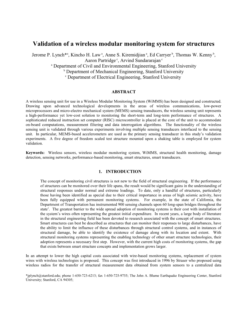 Validation of a Wireless Modular Monitoring System for Structures