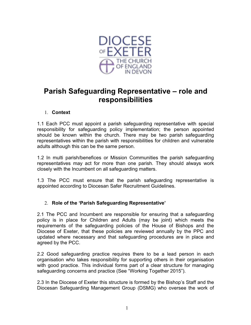 Parish Safeguarding Representative Role and Responsibilities