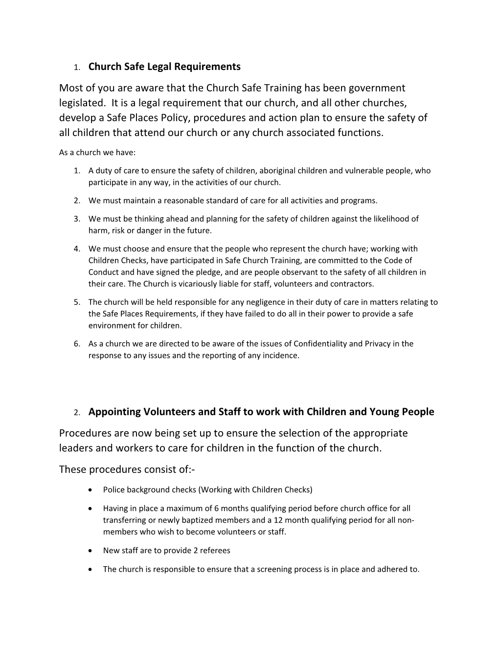 Church Safe Legal Requirements